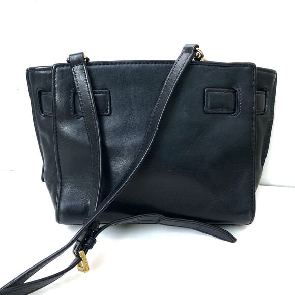 Michael Kors Hamilton Travel Mini Crossbody |  Black Leather | Gold Chain Accent - Picture 2 of 16